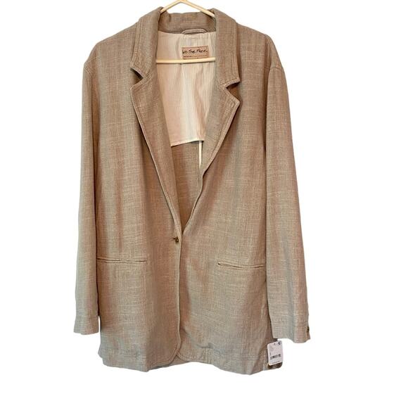 Free People Crosby Tan Marzipan Linen Blend Menswear Blazer NWTs small - Picture 2 of 9